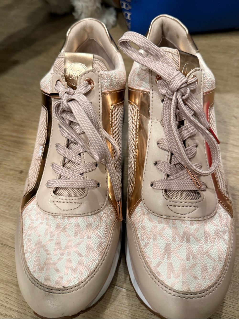 Michael Kors Georgie Rose Gold & Pink Logo Wedge Sneakers